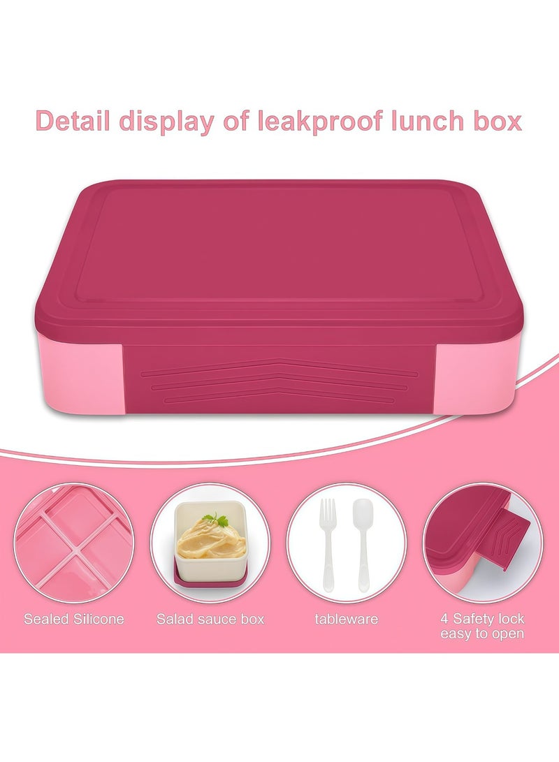 SHEIDLIN صندوق بينتو، صندوق غداء للاطفال والمدرسة مع مقصورات بينتو مانع للتسرب للبنات والاولاد وجبات خفيفة مثالي للمدرسة والحضانة والرحلات، 1330 مل (وردي) - Image 3