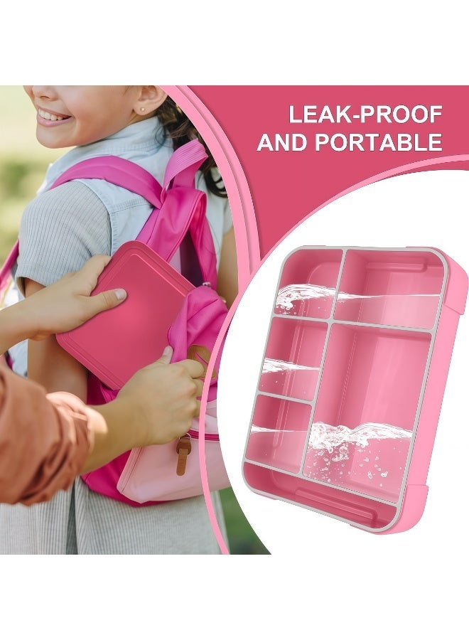 SHEIDLIN صندوق بينتو، صندوق غداء للاطفال والمدرسة مع مقصورات بينتو مانع للتسرب للبنات والاولاد وجبات خفيفة مثالي للمدرسة والحضانة والرحلات، 1330 مل (وردي) - Image 4