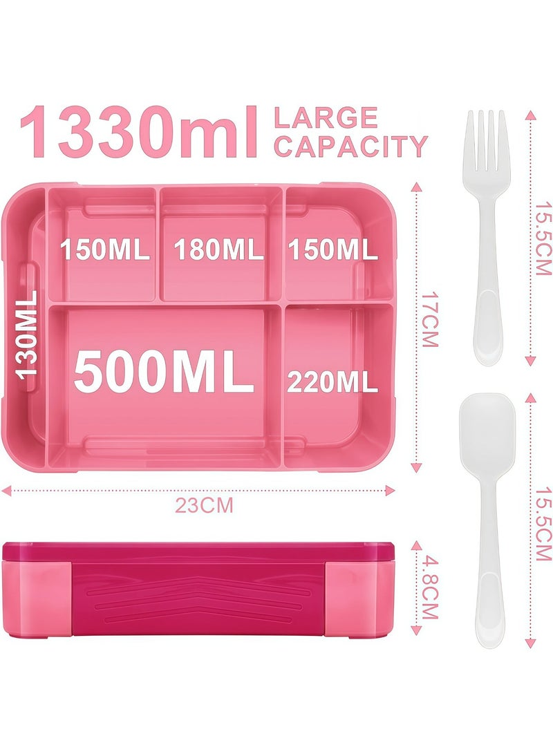 SHEIDLIN صندوق بينتو، صندوق غداء للاطفال والمدرسة مع مقصورات بينتو مانع للتسرب للبنات والاولاد وجبات خفيفة مثالي للمدرسة والحضانة والرحلات، 1330 مل (وردي) - Image 2