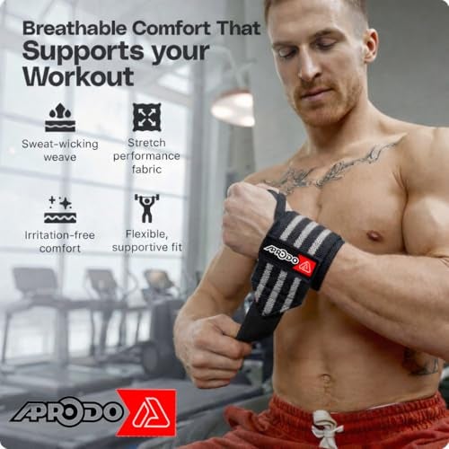 APRODO Fitness Combo Weight Lifting Belt Back Support 4.5 Inch Wide with Extra Premium Wrist Support 1 Pair for Men and Women (BLACK GREY COMBO, Medium 32'' - 36'') - Image 5