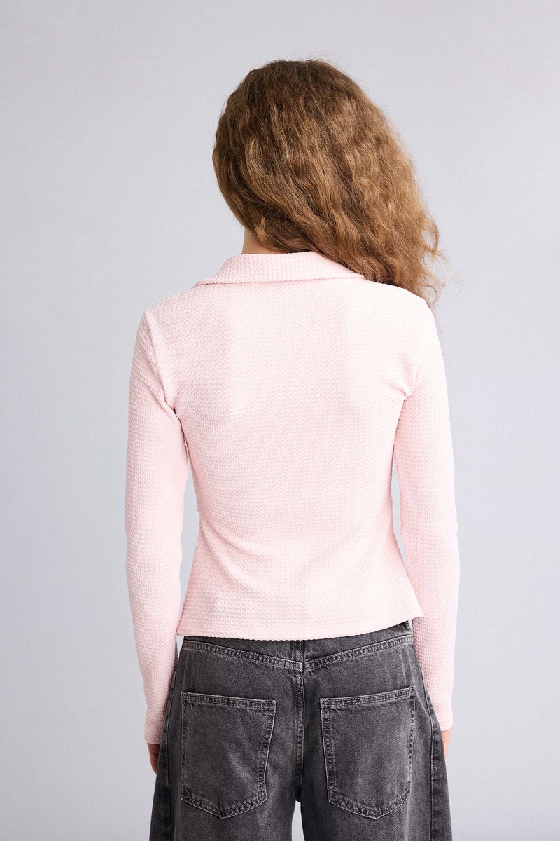 DeFacto Pink Woman Fitted Crepe Shirt Casual - Image 5