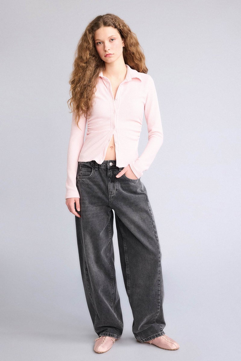 DeFacto Pink Woman Fitted Crepe Shirt Casual - Image 2