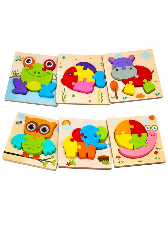 SKYFIELD - Wooden Animal Puzzles For 1 2 3 Years Old Boys Girls, Toddler Educational Developmental Toys Gift With 6 Animals Baby Montessori Color Shapes Learning Puzzles - Image 1
