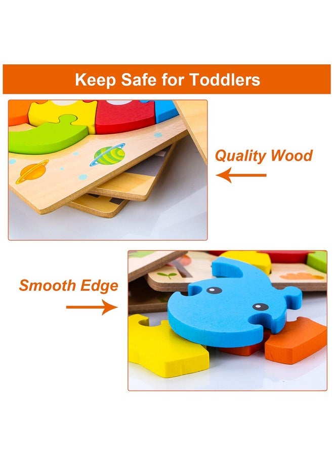 SKYFIELD - Wooden Animal Puzzles For 1 2 3 Years Old Boys Girls, Toddler Educational Developmental Toys Gift With 6 Animals Baby Montessori Color Shapes Learning Puzzles - Image 1