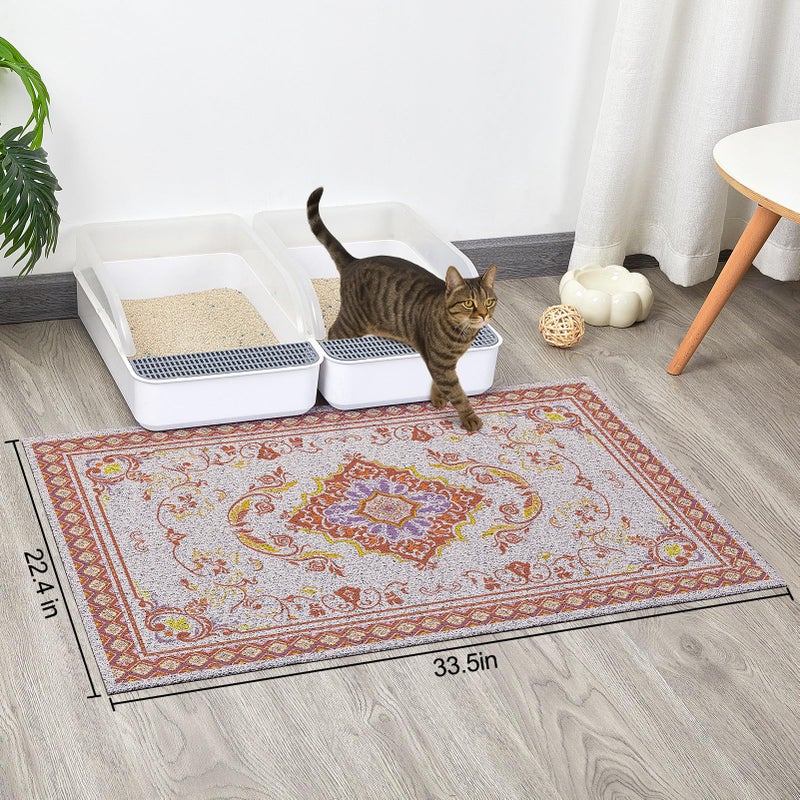 Glittme Cat Litter Mat with Non-Slip Bottom Litter Box Mat 33"X22" Litter Trapping Mat Easy to Clean Washable Cat Food Mat for Kitty,L - Image 2