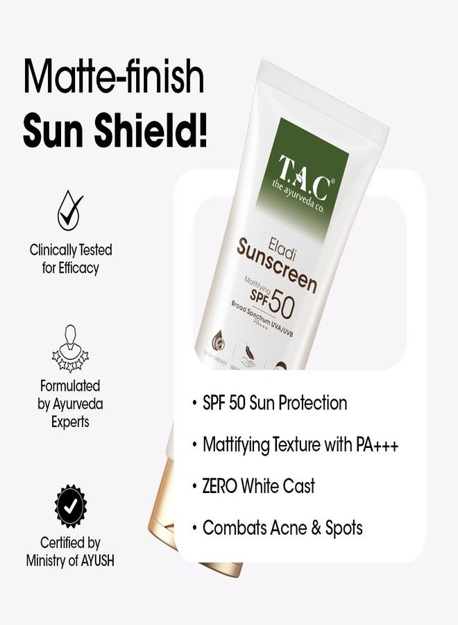 TAC - The Ayurveda Co. واقي شمس غير مرئي TAC SPF 50 PA+++ مع الإلادي و النيم | مضاد للمعان، يمنع حب الشباب و يتحكم في الزيوت | بدون أثر أبيض | غير كوميدوغينيك | خفيف و غير دهني | للبشرة الدهنية و المعرضة لحب الشباب | 50 جرام - Image 2
