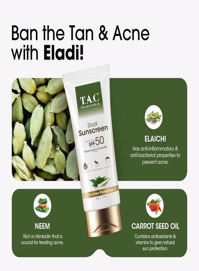 TAC - The Ayurveda Co. واقي شمس غير مرئي TAC SPF 50 PA+++ مع الإلادي و النيم | مضاد للمعان، يمنع حب الشباب و يتحكم في الزيوت | بدون أثر أبيض | غير كوميدوغينيك | خفيف و غير دهني | للبشرة الدهنية و المعرضة لحب الشباب | 50 جرام - Image 4