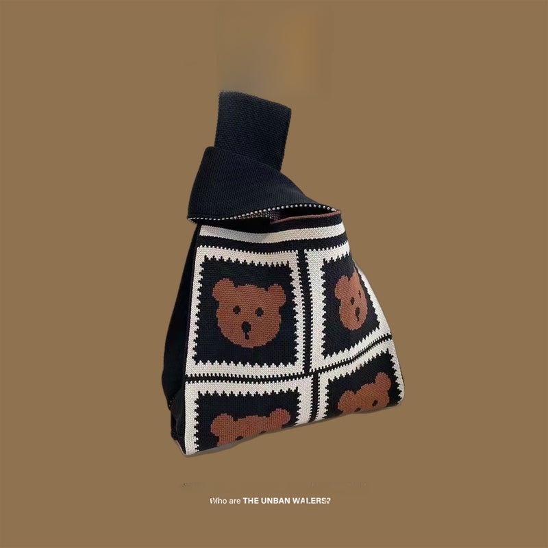 2024 Trendy Knitted Bucket Handbag Four Bears [black]] 