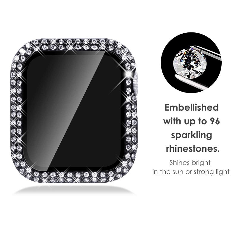KADES Bling Case for Apple Watch 40mm with Built-in Screen Protector, Sparkling Rhinestone Protective Cover Compatible with Apple Watch Series SE3 SE2 6 5 4 SE (40mm, Black) - Image 2