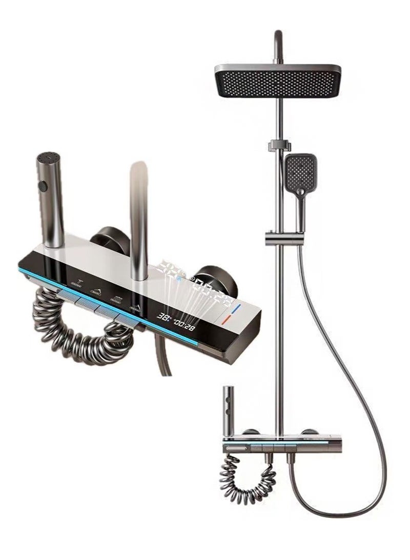 HaLunhi Shower System Thermostatic Piano Key Shower Faucet Set with Digital Display Ambient Lights Shower Combo Set with 12" Rain Shower Head, Tub Spout, Hand Shower, Bidet Sprayer - Image 1