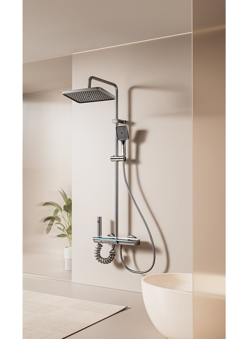 HaLunhi Shower System Thermostatic Piano Key Shower Faucet Set with Digital Display Ambient Lights Shower Combo Set with 12" Rain Shower Head, Tub Spout, Hand Shower, Bidet Sprayer - Image 2