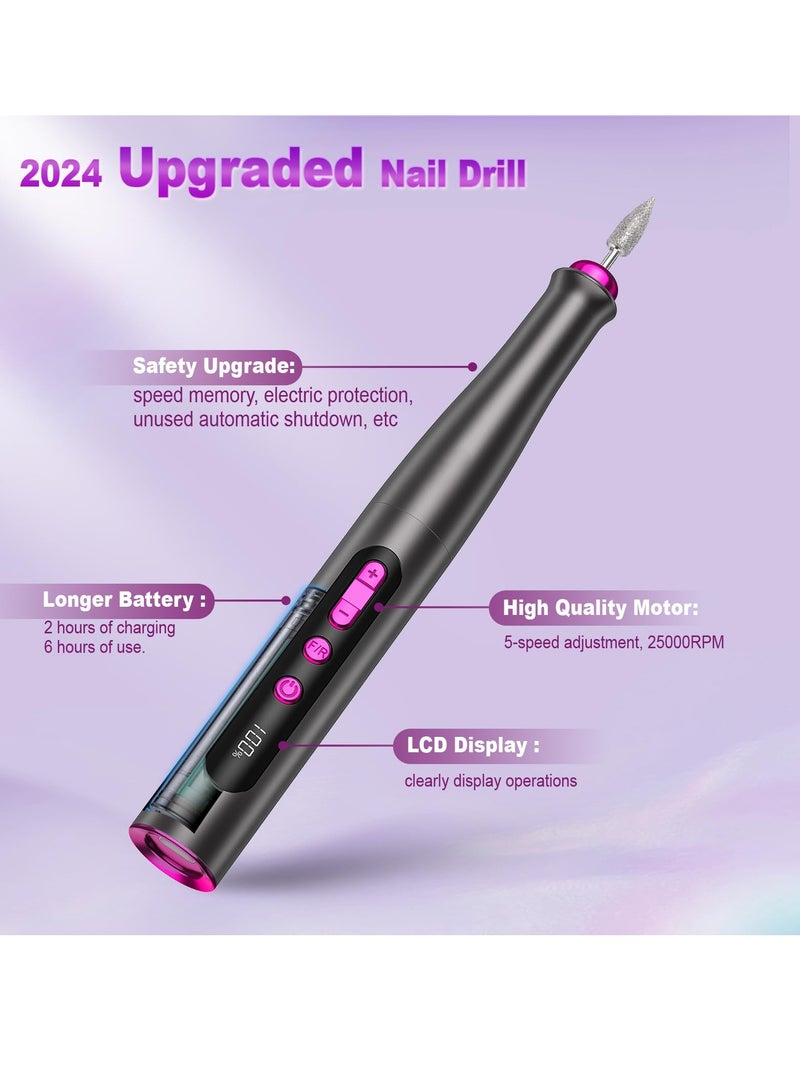 KASTWAVE Cordless Electric Nail Drill Machine, Electric Nail Drill File Professional, Professional Acrylic Nail Drill Machine for Gel, Rechargeable Portable Nail Filer Set, Manicure Pedicure Polishing Tools - Image 2