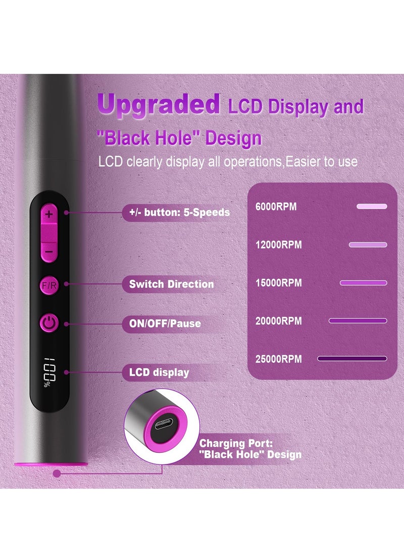 KASTWAVE Cordless Electric Nail Drill Machine, Electric Nail Drill File Professional, Professional Acrylic Nail Drill Machine for Gel, Rechargeable Portable Nail Filer Set, Manicure Pedicure Polishing Tools - Image 5