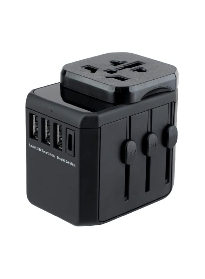 blupebble Passport One 8A World Travel Adapter with USB-C PD & 3 USB-A Fast Charge Ports | Universal Plug Adapter for EU/UK/US/AU with Travel Pouch  - Image 1