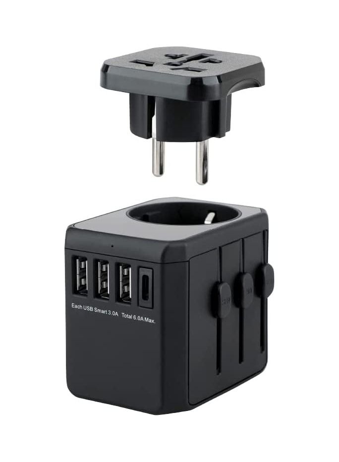 blupebble Passport One 8A World Travel Adapter with USB-C PD & 3 USB-A Fast Charge Ports | Universal Plug Adapter for EU/UK/US/AU with Travel Pouch  - Image 3
