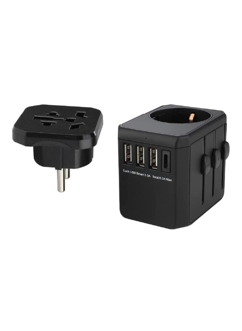 blupebble Passport One 8A World Travel Adapter with USB-C PD & 3 USB-A Fast Charge Ports | Universal Plug Adapter for EU/UK/US/AU with Travel Pouch  - Image 2