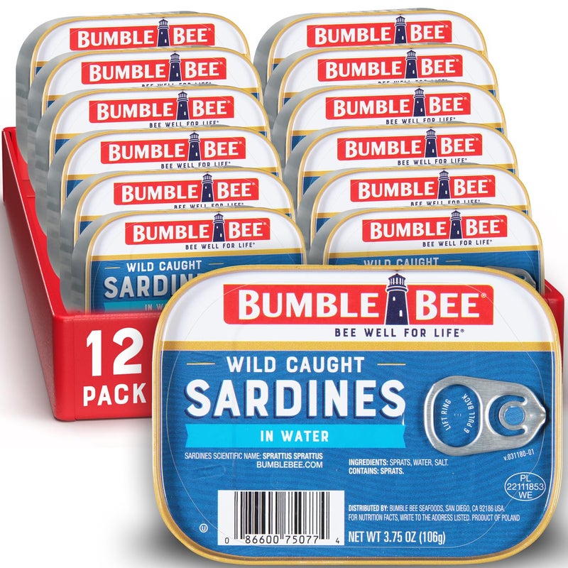 Bumble Bee Sardines in Water 375 oz Tin Pack of 12  Wild Caught Gluten Free Keto Kosher Clean Ingredients - Image 3