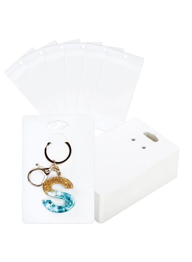 joycraft 100Pcs Keychain Display Cards with Self-Sealing Bags, 3x4.7 in White Paper Jewelry Cards Holder, Blank Jewelry Wrapper Card for Selling, Craft Fairs - Image 1