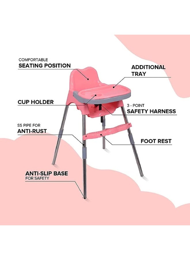 Esqube Spotty Baby Feeding Chair And Kids Dining High Chair with Foot Rest And Tray Pink Color - Image 3