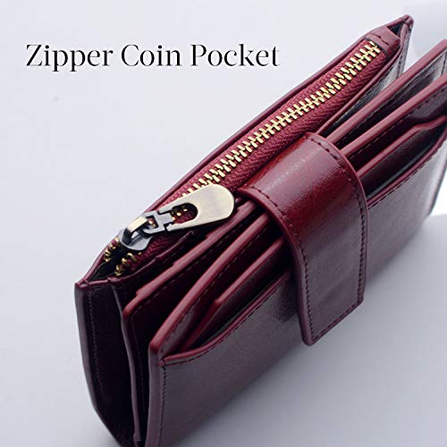 Bveyzi Women's Small Leather RFID Blocking Bifold Zipper Pocket Wallet Ladies Credit Card Slots Purse with id Window(Wine Red) - Image 4