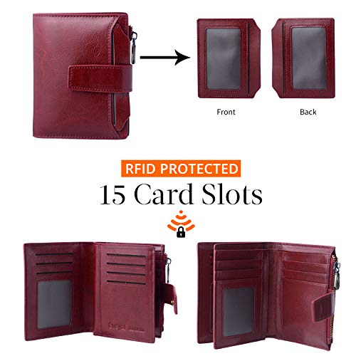 Bveyzi Women's Small Leather RFID Blocking Bifold Zipper Pocket Wallet Ladies Credit Card Slots Purse with id Window(Wine Red) - Image 3