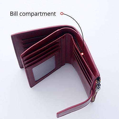 Bveyzi Women's Small Leather RFID Blocking Bifold Zipper Pocket Wallet Ladies Credit Card Slots Purse with id Window(Wine Red) - Image 5