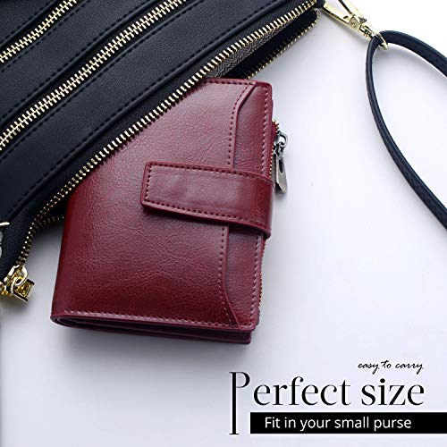 Bveyzi Women's Small Leather RFID Blocking Bifold Zipper Pocket Wallet Ladies Credit Card Slots Purse with id Window(Wine Red) - Image 2