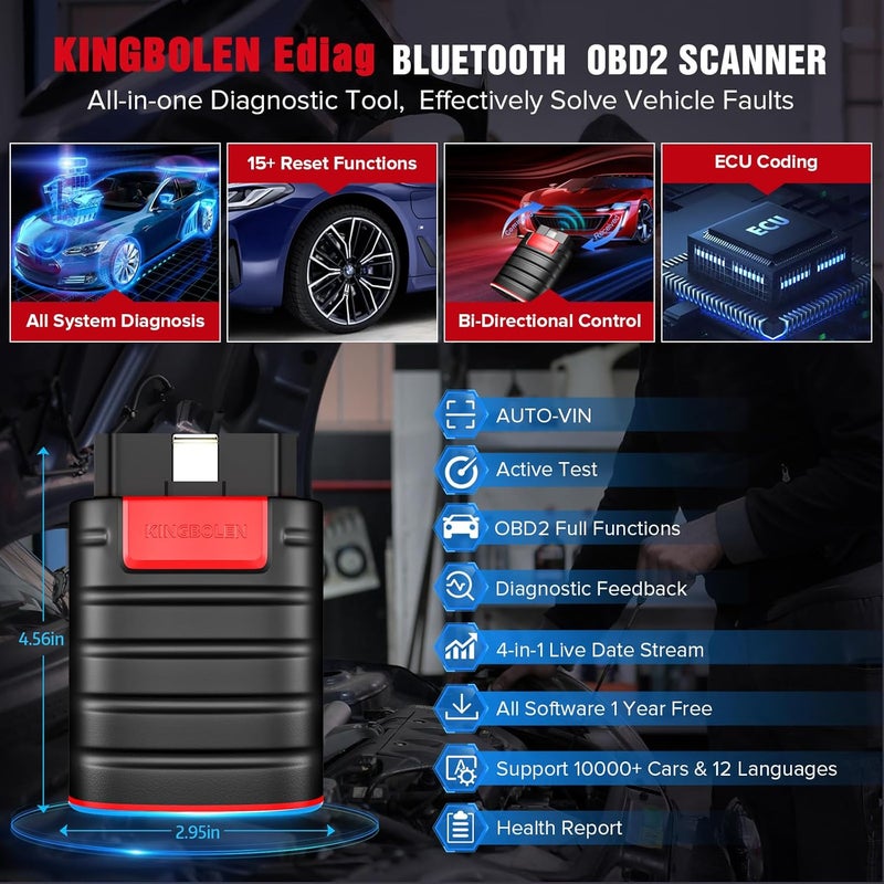 KINGBOLEN Ediag OBD2 Scanner Bluetooth, Bidirectional Scanner All System Diagnostic Tool for iOS & Android, ECU Coding, Active Test,15+ Reset Function, FCA AutoAuth, 1 Year Update - Image 4