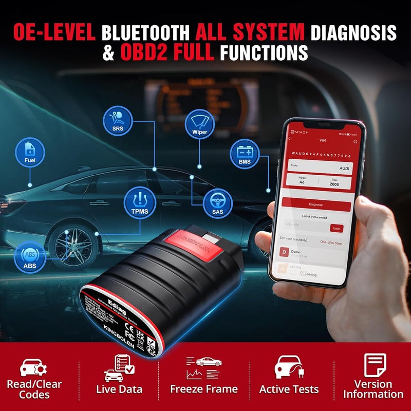 KINGBOLEN Ediag OBD2 Scanner Bluetooth, Bidirectional Scanner All System Diagnostic Tool for iOS & Android, ECU Coding, Active Test,15+ Reset Function, FCA AutoAuth, 1 Year Update - Image 3