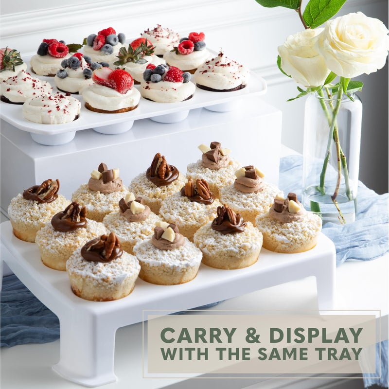 MosJos EXTRA TALL DOME Cupcake Carrier, White Cupcake Holder Carries 24 Cupcake Storage Container, Muffin Traveler Two Tier Stand Reusable Cupcake Box - Image 4