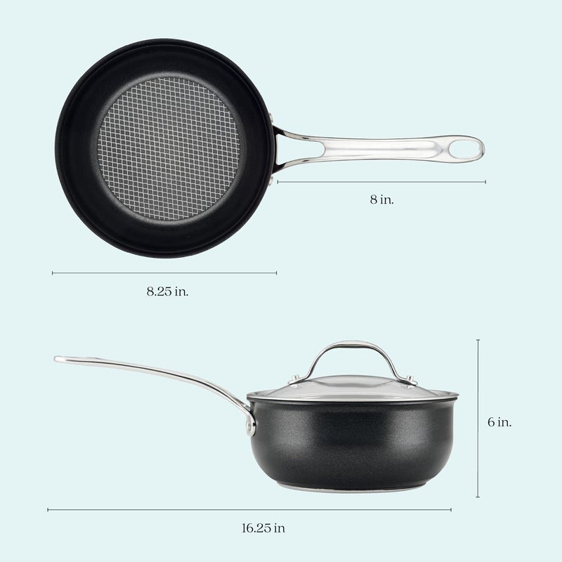 Anolon X SearTech Aluminum Nonstick Cookware Saucier with Lid 25 Quart Super Dark Gray - Image 2