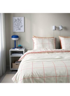 erorex Duvet cover and 2 pillowcases, white pink/check, 240x220/50x80 cm  - Image 3