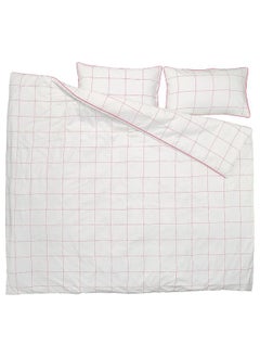 erorex Duvet cover and 2 pillowcases, white pink/check, 240x220/50x80 cm  - Image 5