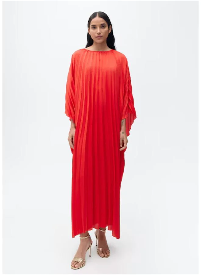 MANGO Pleated Three-Quarter Sleeve Dress