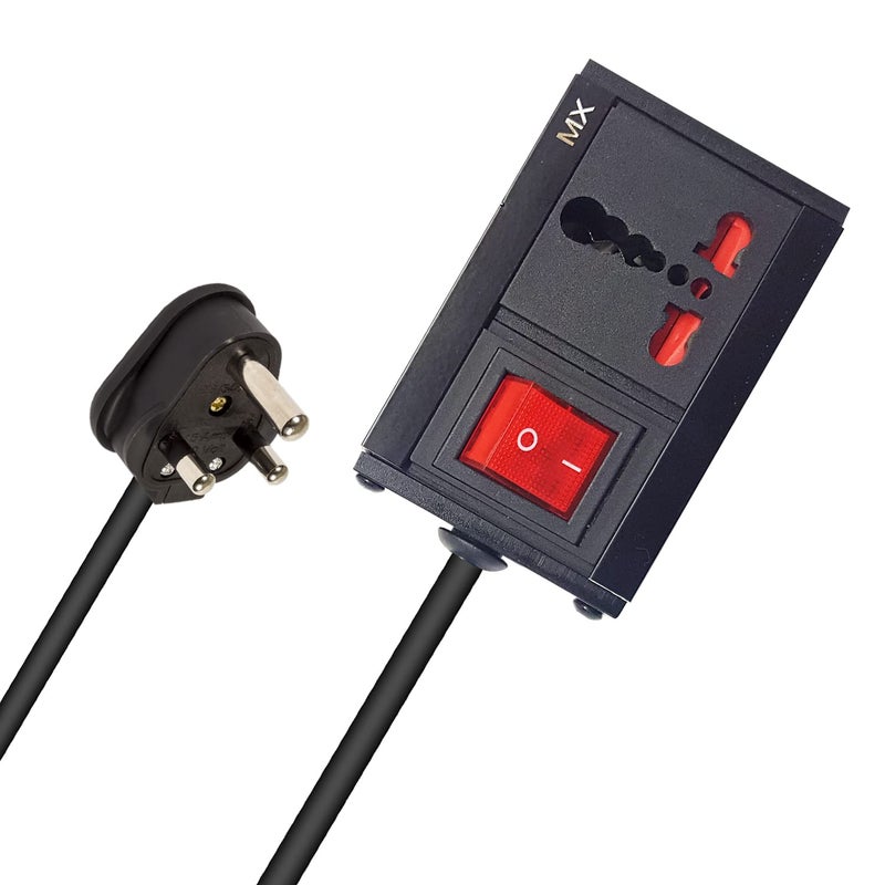 MX Single Socket Extension Board with 1.5 Meter Heavy-Duty Cord | 6A to 16A Converter Plug with Master Switch & Safety Shutter | 3-Pin Socket Power Board for Home, Office & Appliances – 1800W - Image 1