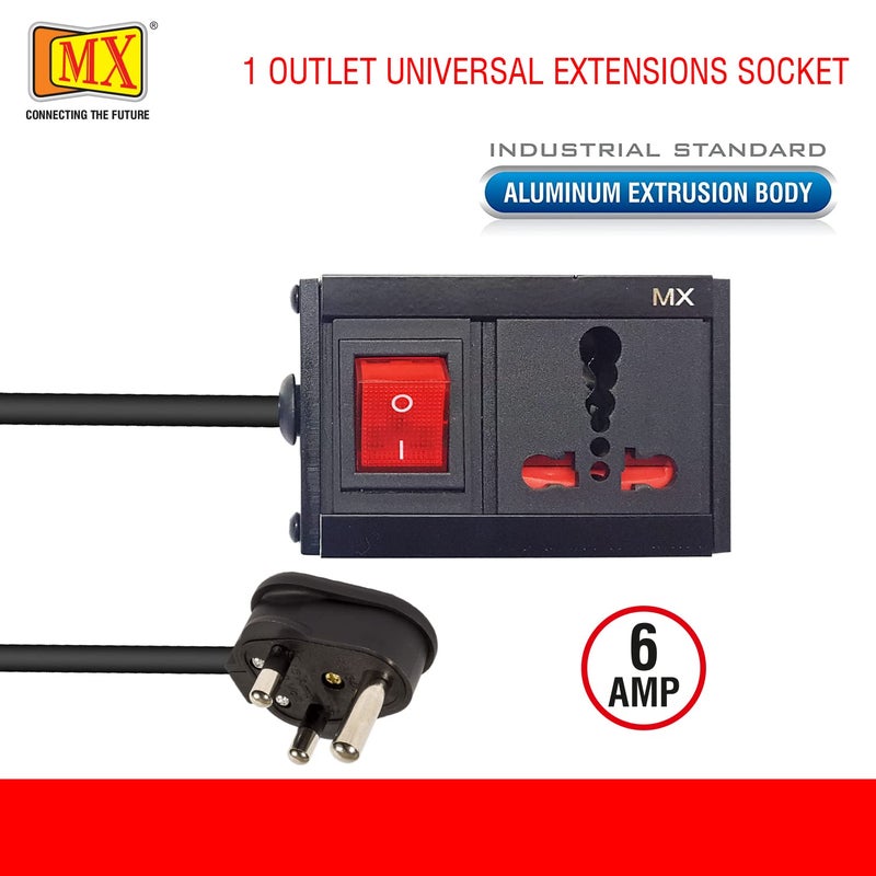 MX Single Socket Extension Board with 1.5 Meter Heavy-Duty Cord | 6A to 16A Converter Plug with Master Switch & Safety Shutter | 3-Pin Socket Power Board for Home, Office & Appliances – 1800W - Image 3