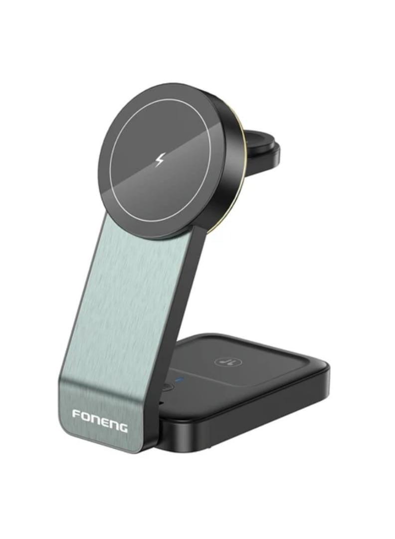 FONENG 3-in-1 Foldable Magnetic Wireless Charging Stand 15W , supports charging of mobile phones/smartwatches/Bluetooth headsets and other devices Foldable and convenient design, portable storage does not takeupspaceStrong magnetic suction, precise fit, built-in light bulb can be used as a night Light - Image 4