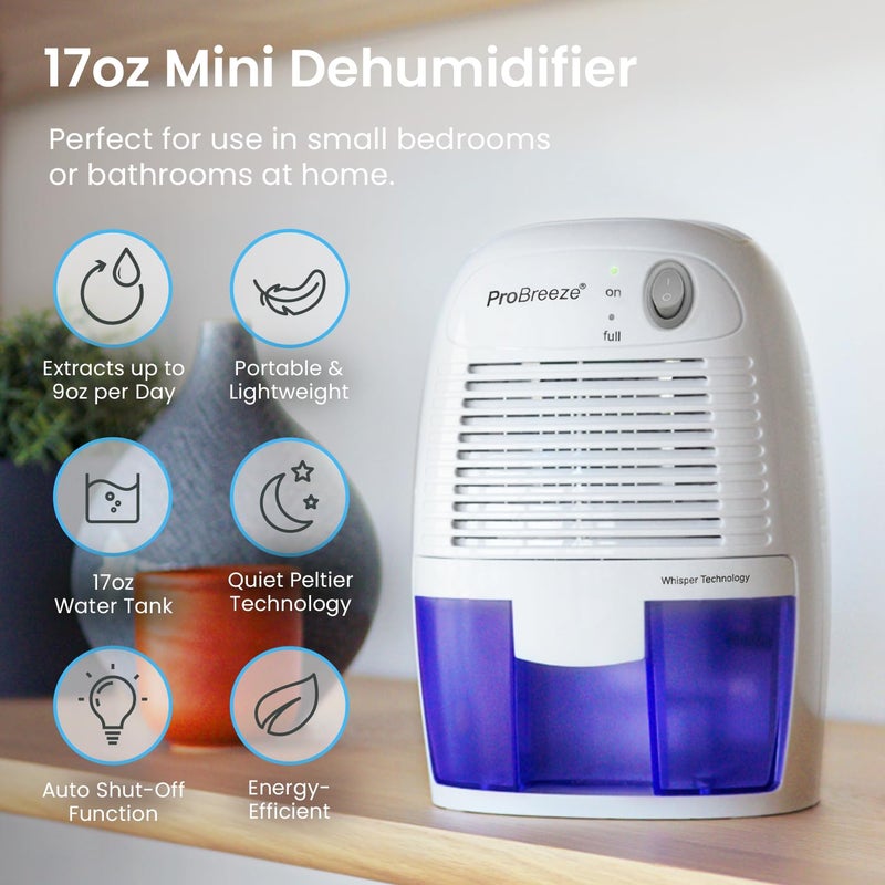 Pro Breeze مجففات الهواء برو بريز للمنزل، مجففات صغيرة للغرف بمساحة 215 قدم مربع، مجفف هواء محمول بسعة 16 أونصة لإزالة الرطوبة من الخزائن، مجفف صغير للحمام، مجفف للغرف، RV، القبو - Image 2