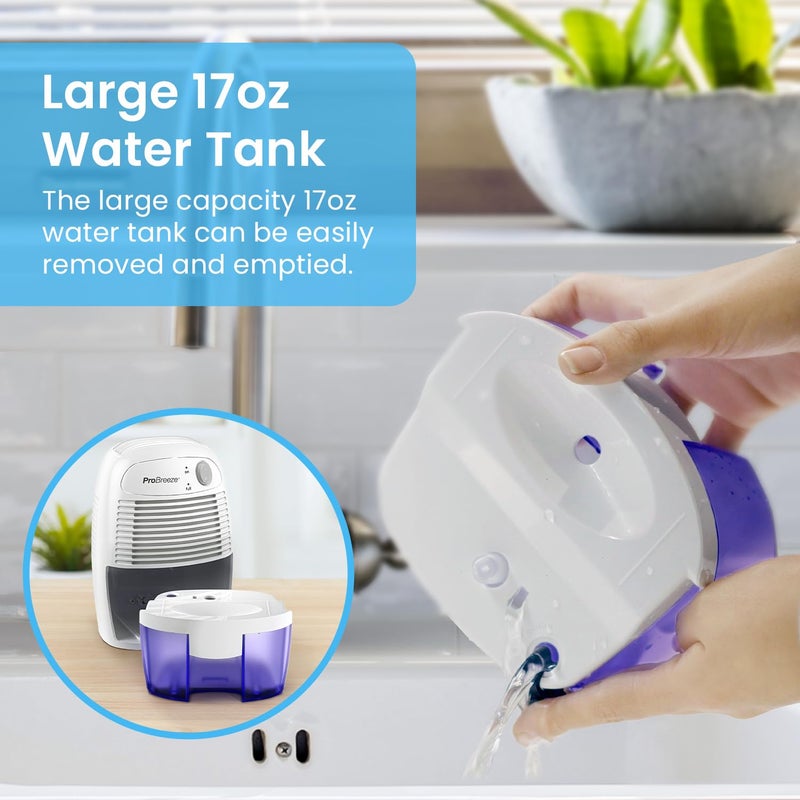Pro Breeze مجففات الهواء برو بريز للمنزل، مجففات صغيرة للغرف بمساحة 215 قدم مربع، مجفف هواء محمول بسعة 16 أونصة لإزالة الرطوبة من الخزائن، مجفف صغير للحمام، مجفف للغرف، RV، القبو - Image 5