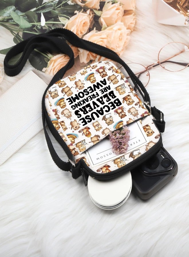POFULL Beaver Gift Beavers Theme Inspirational Gift Animal Lovers Gift Because Beaver Are Freaking Awesome Crossbody Bag (BECAUSE BEAVERS) - Image 3