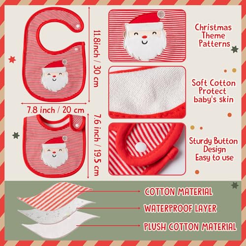 2ooya 3Pcs Christmas Baby Cotton Bib Infant Drooling Feeding Bibs with Resin Buttons Toddler Absorbable Bib Set Unisex Snowman Pattern Newborn Baby Food Bibs Baby Gift Photo Props for Christmas612 months - Image 3