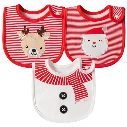 2ooya 3Pcs Christmas Baby Cotton Bib Infant Drooling Feeding Bibs with Resin Buttons Toddler Absorbable Bib Set Unisex Snowman Pattern Newborn Baby Food Bibs Baby Gift Photo Props for Christmas612 months - Image 1