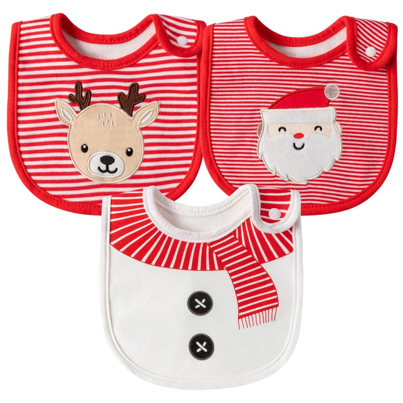 2ooya 3Pcs Christmas Baby Cotton Bib Infant Drooling Feeding Bibs with Resin Buttons Toddler Absorbable Bib Set Unisex Snowman Pattern Newborn Baby Food Bibs Baby Gift Photo Props for Christmas612 months - Image 2