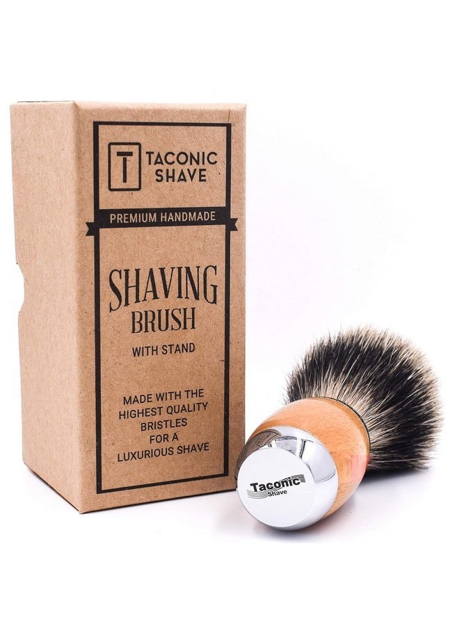 taconic shave 'S 3-Band Pure Badger Luxury Shaving Brush - Deluxe Beechwood And Chrome Handle - Shaving Stand Included  - Image 2