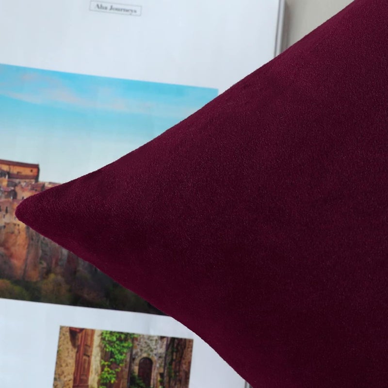 mixeoo Comfy Burgundy Red Throw Pillow Covers Decorative Lumbar Solid Rectangle Thick Velvet Super Soft Cushion Cases Home Decor for Sofa Couch Living Room Chair, Set of 2, 12 x 20 Inch - Image 5