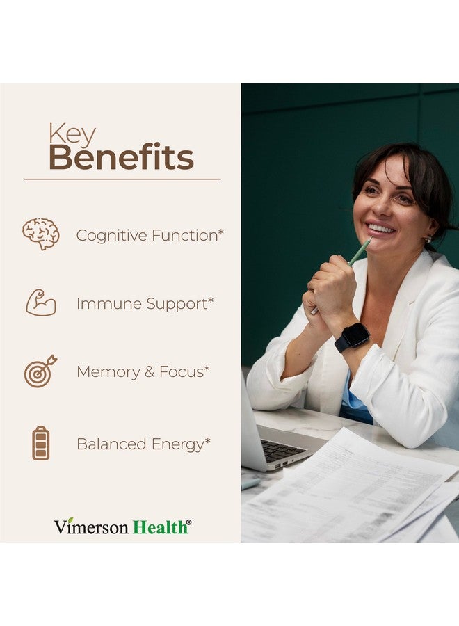 Vimerson Health Lions Mane Supplement Capsules - Mushroom Powder Blend with Lions Mane Powder, Turkey Tail, Shiitake Mushrooms & More. Focus & Energy Supplements for Mood & Immune Support. Non-GMO. 60 Vegan Capsules - Image 2