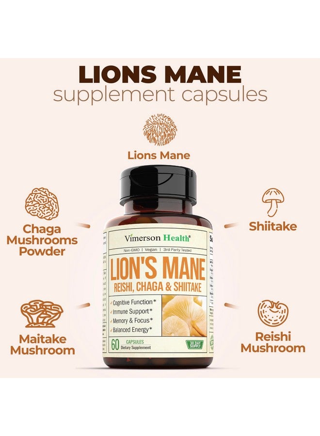 Vimerson Health Lions Mane Supplement Capsules - Mushroom Powder Blend with Lions Mane Powder, Turkey Tail, Shiitake Mushrooms & More. Focus & Energy Supplements for Mood & Immune Support. Non-GMO. 60 Vegan Capsules - Image 5