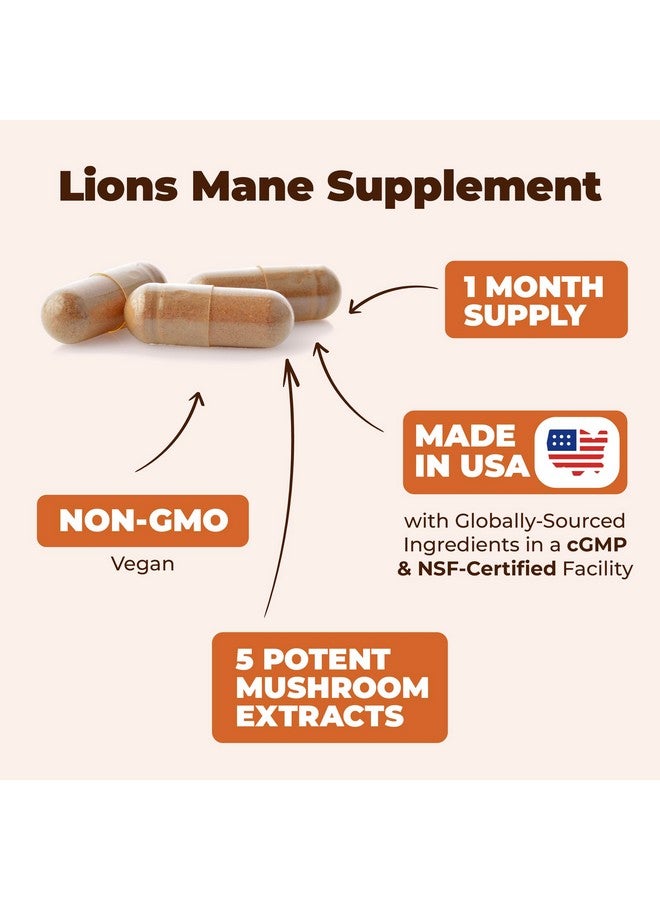 Vimerson Health Lions Mane Supplement Capsules - Mushroom Powder Blend with Lions Mane Powder, Turkey Tail, Shiitake Mushrooms & More. Focus & Energy Supplements for Mood & Immune Support. Non-GMO. 60 Vegan Capsules - Image 4