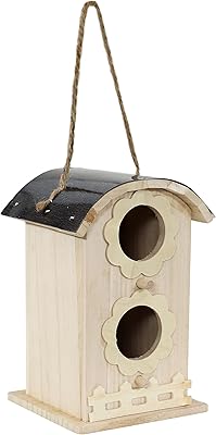 Sunnydaze Sunnydaze 2-Level Wooden Bungalow Hanging Outdoor Bird House - Platane Wood Garden Decor - Features Two 1.75-Inch - Image 1