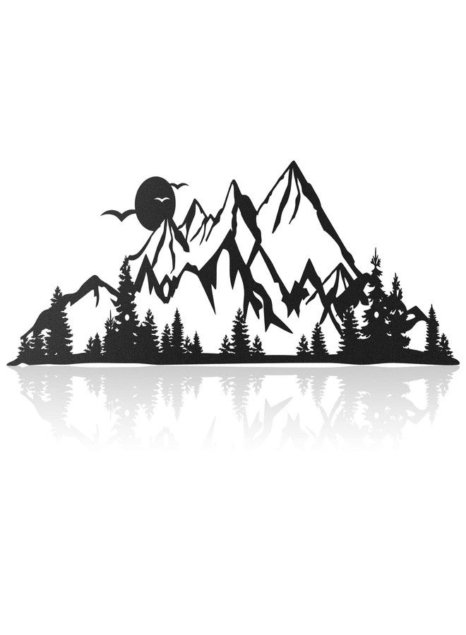 Demissle Mountain Range Metal Wall Art Decor Summit Rustic Wall Sign Forest Home Decor Sign Mountain Scene Art, 15.7 x 5.3 Inch(Black) - Image 1